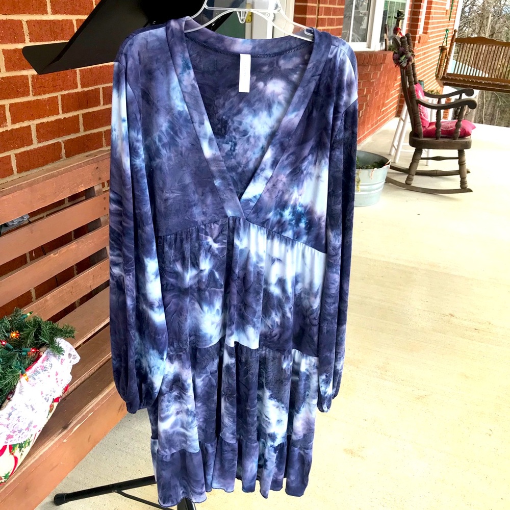 Boho Blue and White Tie Dyed Dress